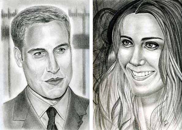 Portraits of Prince William and Kate Middleton...